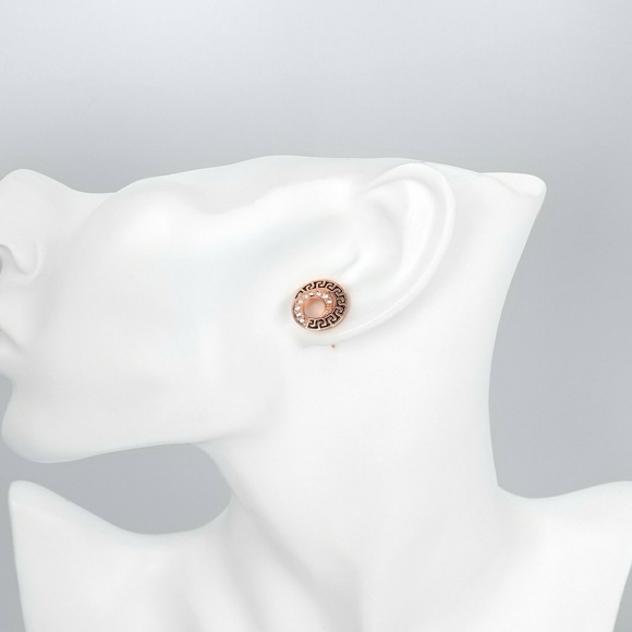 18K Rose Gold Plated Medallion Stud Earring - Picture 7 of 7